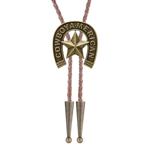 Image of Jeilwiy Bolo Tie for Men Western Cowboy Tie Necklace Gold Bolo Tie Leather Necktie Halloween Tie Accessories for Women