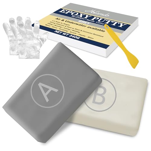 Masilla Epoxi, 340g Masilla Epoxi 2 Componentes, Arcilla Reparación Piscina para Reparar Foros, Fugas y Grietas – Ideal para Materiales como Cerámica, Acrilica, Plástico, Madera y Metal (Gris)