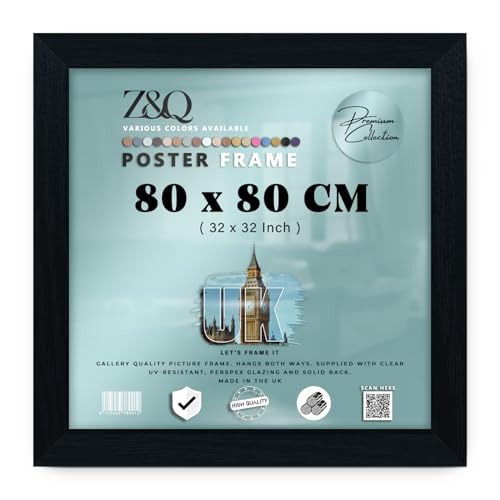 Z&Q Wall Poster Frames 80x80 cm Gallery Picture Photo Frames Solid MDF Wood Heavy Duty Shatter-Resistant Aclyric Living Room Bedroom Décor