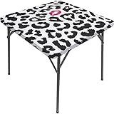 Leopard Square Fitted Tablecloth, Leopard Cheetah Animal Print Kiss Shape Lipstick Dotted Trend Art,