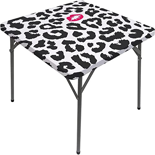 Leopard Square Fitted Tablecloth, Leopard Cheetah Animal Print Kiss Shape Lipstick Dotted Trend Art, Elastic Edge, Suitable For Catering And Kitchen, Fit For 62"X62" Square Table Grey Pink #TOP23
