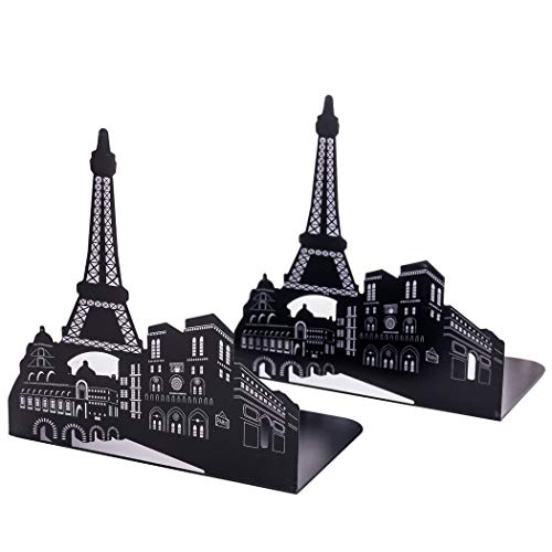 sipliv sujetalibros de acero titular de la economía universal soporte de libro estante sujetalibros, torre eiffel, 1 par (negro) Cover