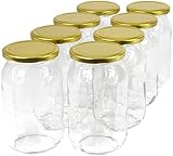 Green Hobby 900 ml Einweckgläser mit Deckel Gold Einmachgläser Vorratsgläser (Menge: 8 Stück)