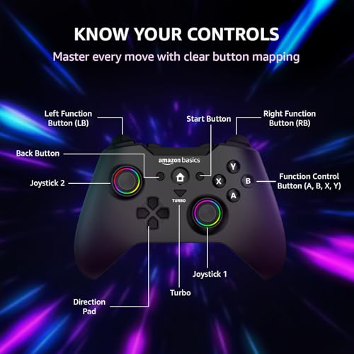 Image of Amazon Basics Pro Series Gamepad with Bluetooth and RGB | 2.4GHz & Wired Modes | Dual Vibration | 6-Axis Gyroscope | Compatible with Switch | Android | PS3 | Windows | Type-C Charging | Black