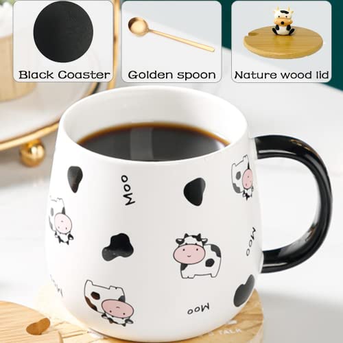 Arawat Cute Cow Coffe Mug With Lid And Spoon Cow Print Stuff Gifts 400Ml Ceramic Tea Coffee Cup Kawaii Cow Mugs Funny 3D Animal Cow Mug Birthday Gifts For Women Girls Kids Cow Lovers #TOP1