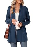 Rapbin Ladies Cardigan Long Sleeve Open Front Cardigans Lightweight Longline Cardigan with Pockets(Navy Blue,XL)