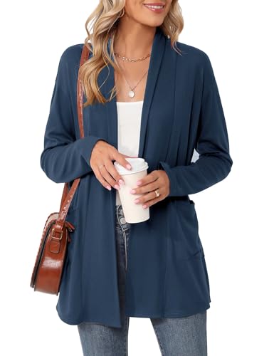 Image of Rapbin Women's Soft Long Sleeve Waterfall Cardigans Casual Lightweight Cardigans with Pockets(Navy Blue,XXL)