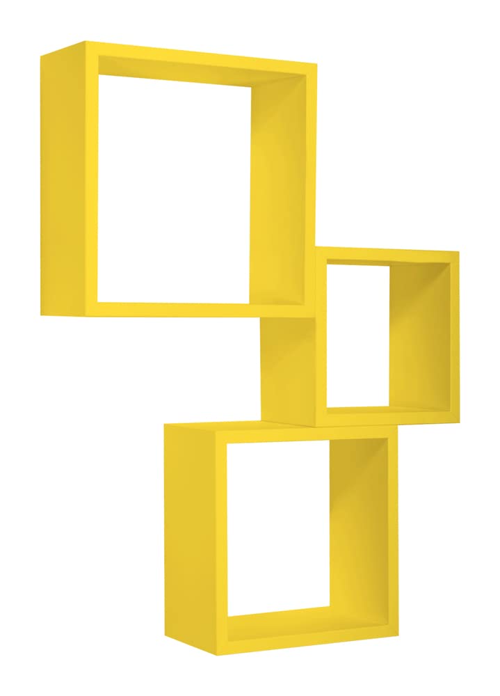 Sanitec Incubo Mensole da Parete, Legno, Giallo Canarino, 15.5x35x35 cm, 3 unità