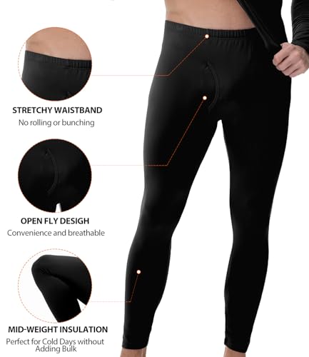 wirarpa Men's Thermal Underwear Set Fleece Lined Base Layer Long Sleeve Top & Bottom for Winter Warmth Black Size L - Image 3