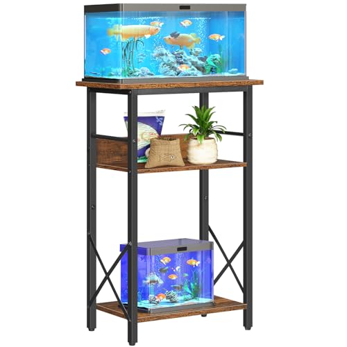 HOOBRO 10 Gallon Aquarium Stand, 3-Tier Fish Tank Stand with Storage, Reptile Turtle Tank Stand with Metal Frame, 20.5″ L x 11″ W , Rustic Brown BF52FT01