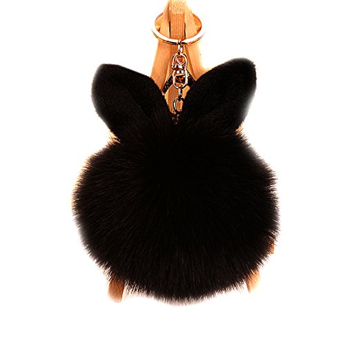 URSFUR Rabbit Ball Keychain Soft Ears Key Chain Ring Hook Phone Bag Pendant