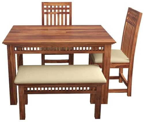 Image of Solid Sheesham Wood Dining Table Set with Chairs | Brown Modern Decorative Dining Set for Home /Office /Dining Room /Hotels | Honey Finish, 4 Seater
