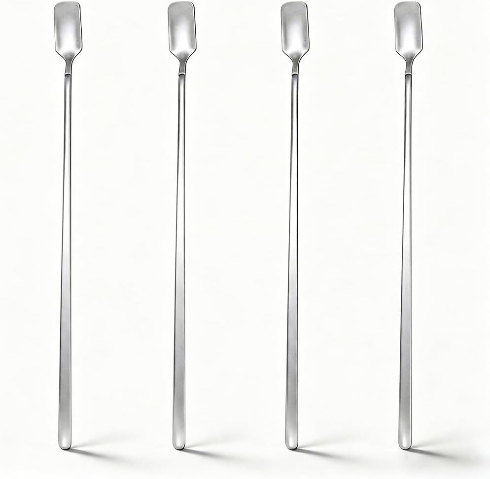Long Iced Tea Spoons Set of 4, 11.46" Stainless Steel Stirring Spoons | Reach Tall Glasses & Tumblers, Rust-Resistant, Flat Spoon Head, for Coffee, Cocktails, Milkshakes, Lemonade & Bar Drinks