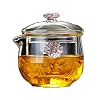 Teekanne Glas Trompete Filter Blume Dicke hitzebeständig Greifen Ohr Tee Schnell Trinken Tasse Kung Fu Tee-Set Klein Frisch LCSHAN (Style : Lined Chrysanthemum TeaPot+Cup 2)
