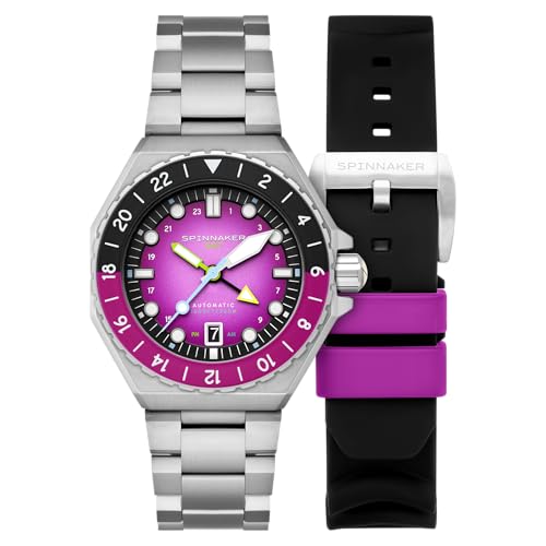 Image of Spinnaker Dumas Men's Automatic GMT Dive Watch - Seiko NH34 Movement, 44mm Stainless Steel Case, Water Resistant 300m, Stainless Steel Bracelet, SP-5119