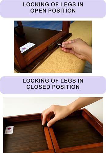 Image of Foldable Lap Desk | PLYWOOD Bed Table With solid wood legs - modern DARK FINISH, Sturdy Laptop Table for Study, Work, bed, Floor Use, Wide Wooden Legs, Near-Invisible Top (26 inch X 18 inch X-LARGE)