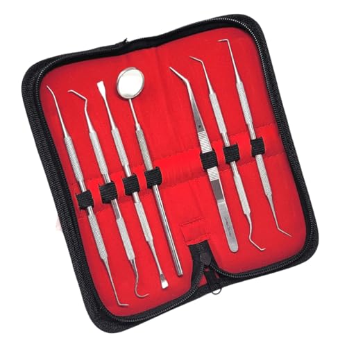 Dental Tools Plaque Remover Teeth & Gum Cleaning Tools 7 Pcs Oral Care Kit Tooth Filling Repair Made of Set Stainless Steel Scrapper Picks Tweezers Mirror Suitable for Men Women Kids and Pet Care