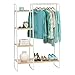 IRIS USA Clothes Rack for Hanging Clothes with 4 Wood Shelves, Freestanding Clothing Rack, Easy to Assemble Garment Rack, Metal, Sturdy Design, Multipurpose, Small Space Storage Solution, White