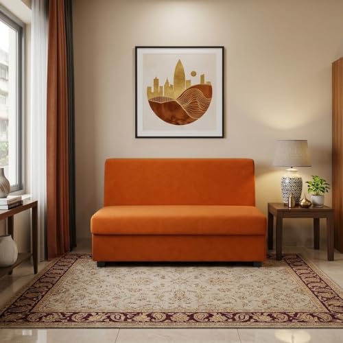 Image of FURNY Luxury Revona 2 Seater Bubble Cloud Sofa Set for Living Room | Boston Fabric Upholstered | Modern Cushioned Comfortable Couch for Home Office & Drawing Room | Orange