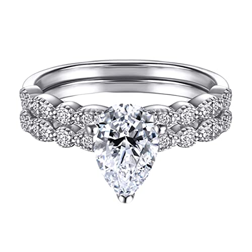 Duo de bagues éternité goutte d'eau KnSam 2 anneaux argent 925 alliance mariage femme
