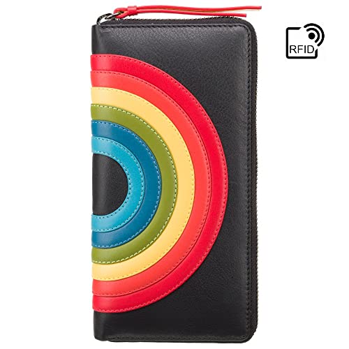 VISCONTI Happy Rainbow Collection Von Leather Zip Around Purse RFID HR82 (Black)3