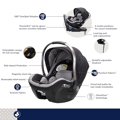 Image of Maxi-Cosi Peri 180 Rotating Infant Car Seat, Baby Car Seat Rotating Carseat, Onyx Heritage