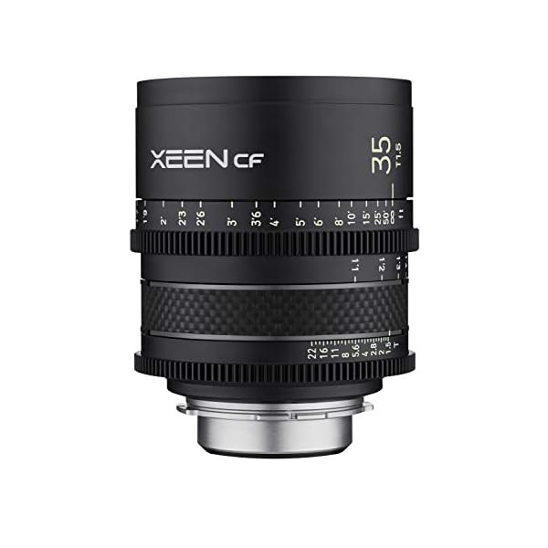 Rokinon Xeen CF 35 mm T1.5 Pro Cinema Weitwinkelobjektiv mit Kohlefaser-Konstruktion und Leuchtmarkierungen für Canon EF Mount, Schwarz, Mittelgröße (CFX35-C) – Bild 3