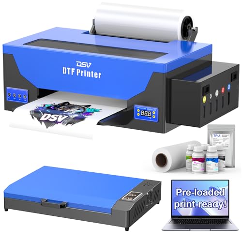 Image of DSV DTF Printer A3 Roll L1800 Transfer Printing Machine,High-Speed Print for Fabrics,13 inch Wide DTF Bundles,White Ink Circulation & Auto-Cleaning, 2-Year Free Ink (Blue, Printer+Oven+Laptop)