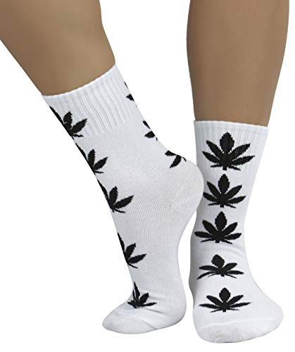 Image of ToBeInStyle Women's Crew Calf Fun Socks Marijuana Weed Leaf Print Novelty Statement Hosiery
