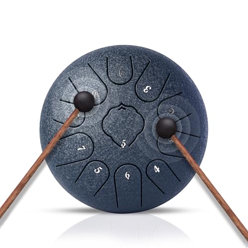 NBMICSO Steel Tongue Drum- 11 Note 6 Inches C-key Rain Drum Sound Healing Instruments - Handpan Drum for Meditation Entertainment Musical Education Concert Mind Healing Yoga (Navy blue)