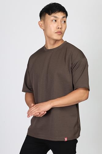 Image of SHODOX Men Oversized T Shirt Solid Dotted Design | Round Neck Loose Fit Drop Shoulder Casual T-Shirt for Men