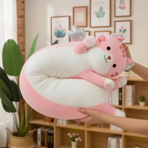 Image of Long Cat Plush Pillow, Cute Cat Stuffed Animal Body Pillow with Wings, Soft Kawaii Kitty Hugging Pillow, Christmas Valentine's Birthday Gift for Kids Girls Boys (Pink, 90cm /35.43in)