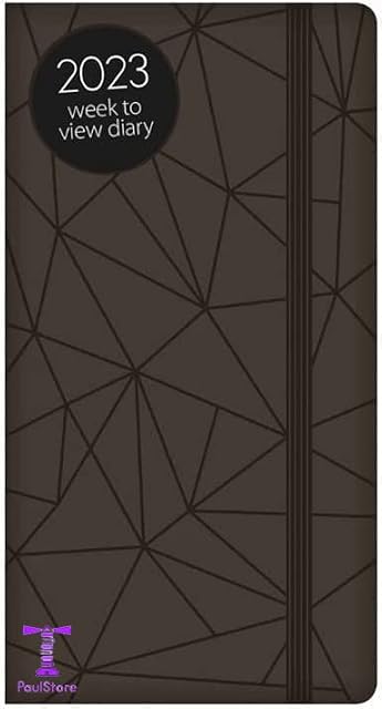 2023 Week to View Slim Diary Embossed Geometric Diary and Fashion Diary Girls Ladies Ribbon (Black)