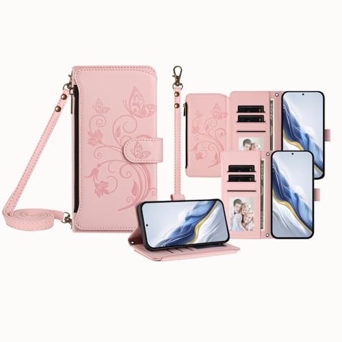 IVY for OnePlus Ace 6 Case with Lanyard, All-in-One Wallet Crossbody Phone Bag with Kickstand & Wireless Charging, Hands-Free Protective Shoulder Strap Case for Women Men - Pink
