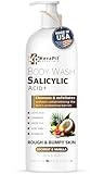 KERAPIL Exfoliating Body Wash with Salicylic Acid - No Dry Out, Gentle Exfoliates Rough and Bumpy Skin, Body Acne Wash, BHA & AHA - Coconut and Vanilla with Salicylic Acid - (16 fl oz)