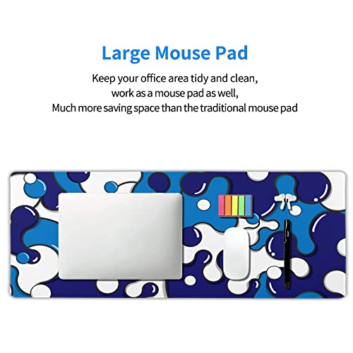 Image of Navy Blue White Mouse Pad Anime Cool Geometric Japanese Extended Desk Mat 80X30 cm Non-Slip Rubber Base Stitched Edge Large XL Mousepad for Desk Gaming Laptop Desktop,31.5x11.8 Inch