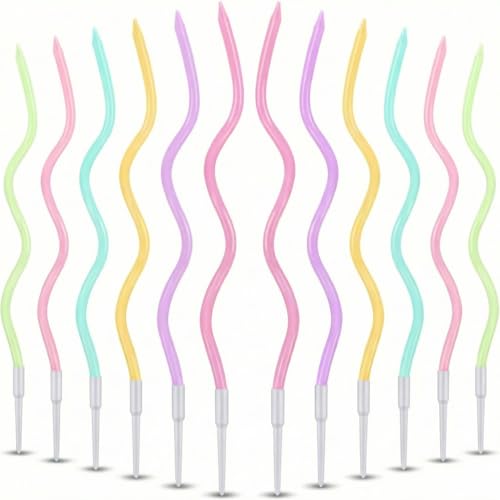 12-Count Spiral Birthday Candles Long Twisty Party Candles with Candle Holders Long Burning for Weddings Birthdays Party Decorations Cupcakes Anniversary and Meetups (Assorted Pastel Colours)