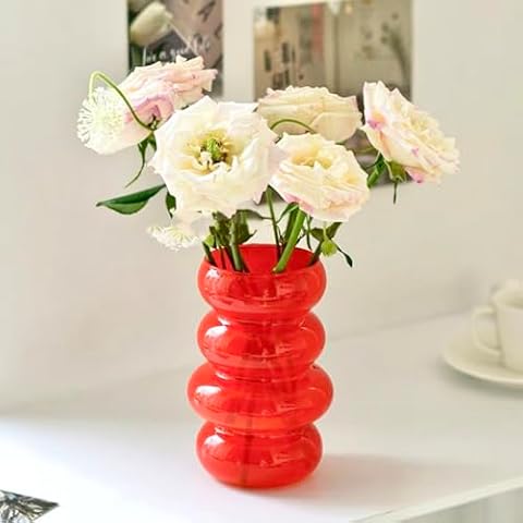 BLOFLO Colored Glass Hydroponic Flower Vase, 7-Inch Opaque Orange Glass, Four-Layer Geometric Glass Floral Vase for Home Décor, Modern Bubble Glass Vase for Home Office Wedding Table (Opaque Orange) Cover