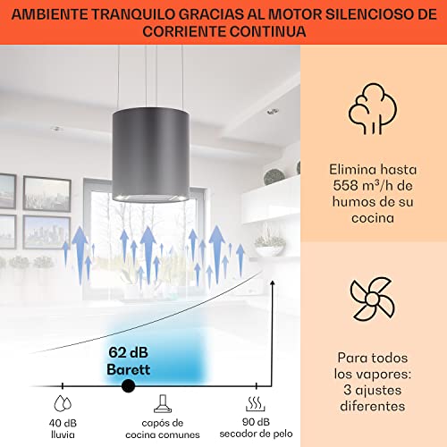 Klarstein-Campana-Extractora-Colgante-Isla-Cocina-Flujo-de-aire-de-558mh-Temporizador-Extractor-de-Cocina-Ajustable-Campanas-Extractoras-Cocina-de-3-modos-Campana-Recirculacion-Filtros-Carbono