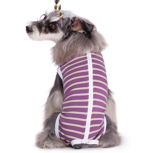 Image of Dog Surgical Recovery Suit, Spay Recovery Suit for Dogs Cats, Post Surgery Dog Onesie for Male Female, Soft Comfortable & Breathable (Purple Stripe-L)