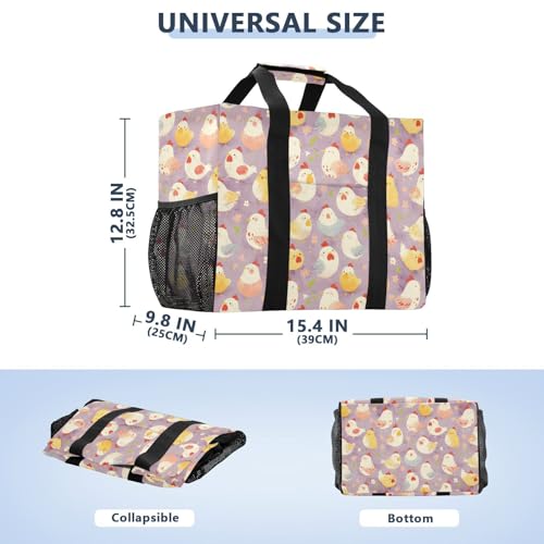 linqin Cute Chickens Flower Pink Utility Tote Bag for Women with Handles Foldable Grocery Bags Reusable Water Resistant for Laundry3