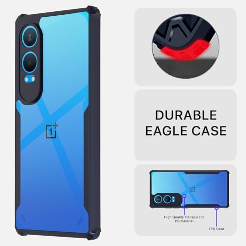 Image of Pikkme Crystal Clear Transparent Back | Ultra Hyrbid | Full Camera Protection | Raised Edge | Bumper Back Case for OnePlus Nord Ce 4 Lite 5G (Blue)