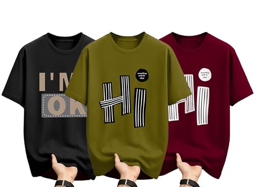 Image of AUSK Mens Loose Fit Oversized Printed Cotton T-Shirts Half Sleeve Drop Shoulder Men Tshirt