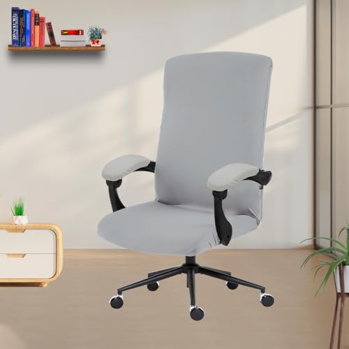 Image of Eleganta Stretch Boss Office Chair Cover Printed Computer Chair Covers with Armrest Cover Universal Removable Spandex Rotating Chair Slipcovers Soft Desk Chair Seat Protector Solid Grey (Pack of 8)