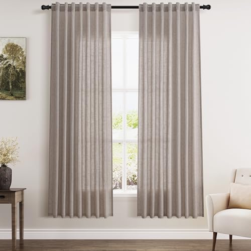 Image of Linen Curtains 72 Inch for Living Room Back Tab Brownish Grey