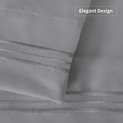 Yiyea Embroidered Pillow Cases Queen Size Set Of 4, 1800 Thread Egyptian Quality Brushed Microfiber Bed Pillowcases With Envelope Closure, Wrinkle, Fade And Stain Resistant (20"X30", Grey) #TOP3