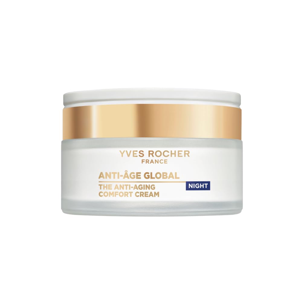 Yves Rocher ANTI-AGE GLOBAL - Anti-Aging Komfort Nachtcreme - Intensive Nachtregeneration -Patentierte Gold-Achillea Formel - Regeneriert & Strafft - Für alle Hauttypen - Luxuriöse Textur - 50 ml
