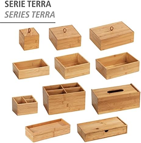 Wenko Terra Bamboo Organiser Box with 3 Compartments - Storage Box, Bathroom Basket, Bamboo, brown, Bambus 4 Fächer