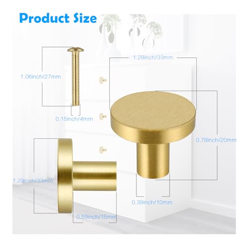 JIZZU 4Pcs Solid Brass Gold Drawer Knobs, Durable Cabinet Knobs, Single Hole Door Handles for Cupboard Wardrobe - Image 2