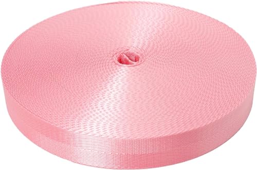 Devobunch Nylon Webbing Straps, 1 Inch Wide Heavy Duty Nylon Strap, Durable Flat Rope Webbing, 10 and 25 Yard Roll for Backpack Strapping, Tie-Down, Dog Leash, 18 Vibrant Colors (Pink, 10 Yard)